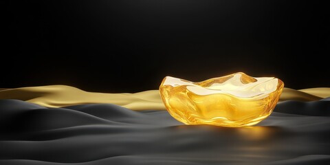 Poster - A golden transparent shape placed amidst dark abstract landscape features