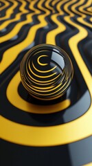 Poster - A reflective sphere resting atop abstract yellow and black patterns