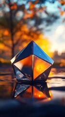 Poster - A geometric object is reflecting vibrant colors in the wet environment