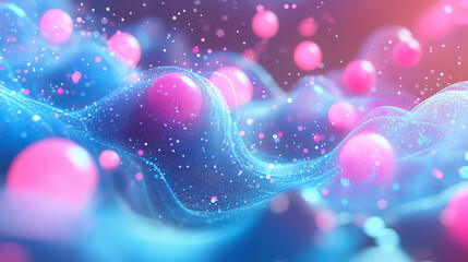 Poster - Futuristic Digital Data Network Visualization, Abstract of a futuristic digital network with interconnected points in blue and pink, Technology data network background. 3d rendering
