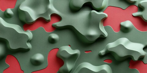 Poster - Abstract graphic design with green raised forms and red background