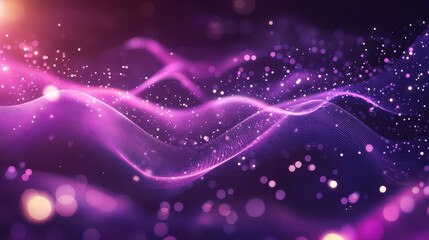 Poster - Digital cyberspace futuristic, Purple color particles wave flowing with lines and dots connection, Technology network abstract background . 3d rendering