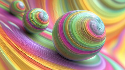 Poster - Three colorful spheres rest on vibrant flowing wave patterns