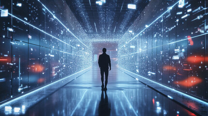 Poster - Technology Network Data Connection, Digital Data Network, and Cyber Security, Futuristic Technology Social Network and Global Network Background Concept. 3d rendering