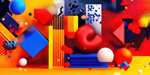 Poster - Colorful abstract composition of geometric shapes with vibrant color blending