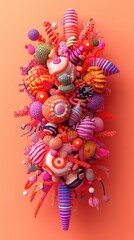Poster - Colorful textured abstract arrangement against an orange background is presented