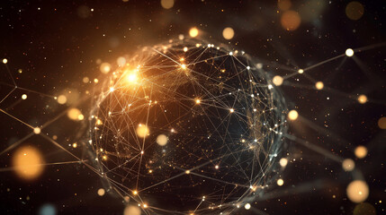 Poster - The interconnection technology of polygons forming globes with lines and dots as the main structure. Abstract Globe mesh. imaginary world concept. plexus connection.