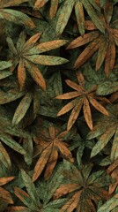 Poster - Various leaves densely arranged showing a natural green and brown color