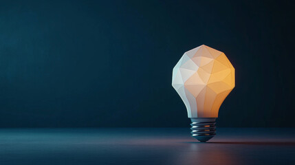 Poster - Electric light bulb bright polygonal connections on a dark blue background. Technology concept innovation artificial intelligence brainstorming business success.