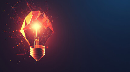 Poster - Electric light bulb bright polygonal connections on a dark blue background. Technology concept innovation artificial intelligence brainstorming business success.