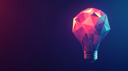 Poster - Electric light bulb bright polygonal connections on a dark blue background. Technology concept innovation artificial intelligence brainstorming business success.