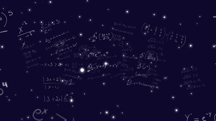 Poster - Animation of mathematical equations floating over starry night sky, cosmic effect