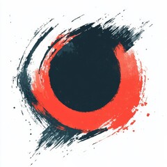Poster - Abstract Circular Composition: A Dynamic Blend of Crimson Red and Dark Navy Ink Strokes on a White Canvas 