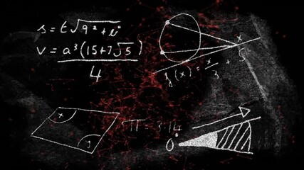 Poster - Drawing geometric shapes and equations on dark textured background with animation