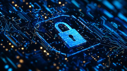Poster - data protection background is a concept in cybersecurity and privacy technology. a small padlock bin