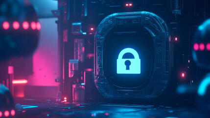 Poster - data protection background is a concept in cybersecurity and privacy technology. a small padlock bin