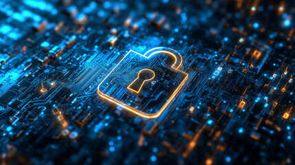 Poster - data protection background is a concept in cybersecurity and privacy technology. a small padlock bin