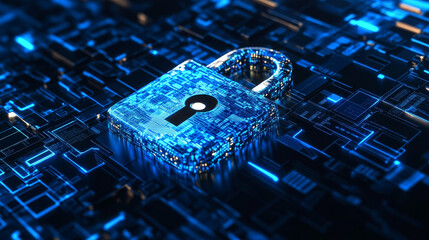 Poster - data protection background is a concept in cybersecurity and privacy technology. a small padlock bin