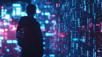 Poster - Cloud computing of cyber security, digital data network protection. High-speed connection data analysis. Technology data binary code network conveying connectivity background concept.