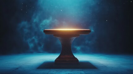 Poster - A solitary pedestal illuminated in a cosmic and magical environment