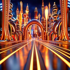 Poster - A futuristic cityscape illuminated with bright lights and advanced architecture