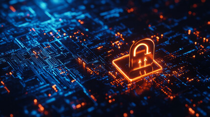 Poster - data protection background is a concept in cybersecurity and privacy technology. a small padlock bin
