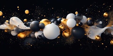 Poster - Spheres of varied colors float with swirling white and golden particles