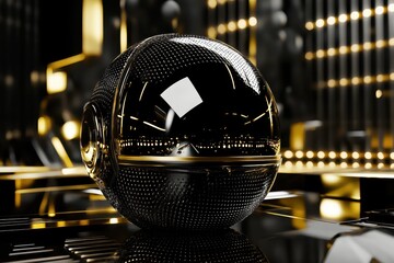 Poster - A modern sphere reflecting its golden surrounding environment beautifully