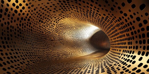 Poster - A gold tunnel with intricate perforated geometric pattern inside it