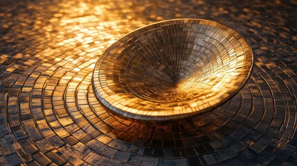 Poster - A golden bowl is composed of small rectangular mosaic pieces