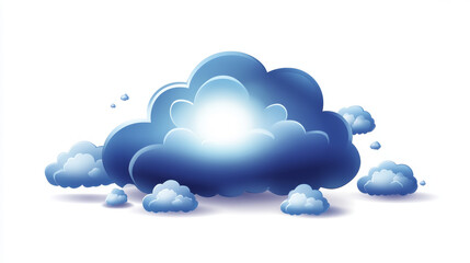 Poster - Storage technology concepts transfer data to cloud computing platforms. A large cloud icon stands out in the glowing center and a small cloud icon between polygons connected to a dark blue background.