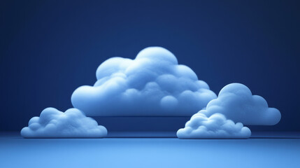 Poster - Storage technology concepts transfer data to cloud computing platforms. A large cloud icon stands out in the glowing center and a small cloud icon between polygons connected to a dark blue background.