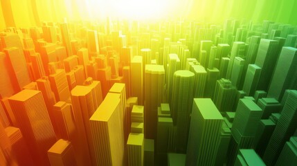 Poster - Conceptual abstract city landscape rendered in bright yellow and green