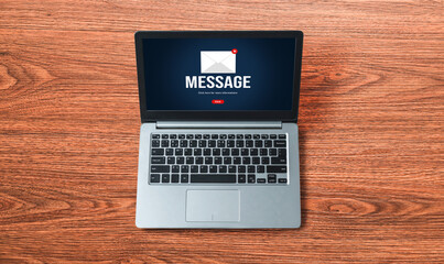 Poster - email notification message showing on computer screen snugly. digital marketing message information 