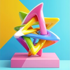 Poster - A vibrant and intricate geometric sculpture with bright and saturated colors