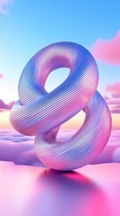 Poster - A surreal sculpture floats above a soft cloud filled landscape