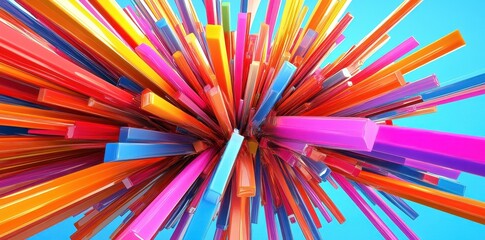 Poster - A colorful abstract explosion of various rectangular bar shapes