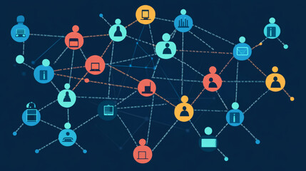 Poster - Abstract internet network technology concept of interconnected polygons with dark blue background. big data connection.