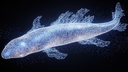 Poster - A luminous digital illustration depicts a fish with many particles