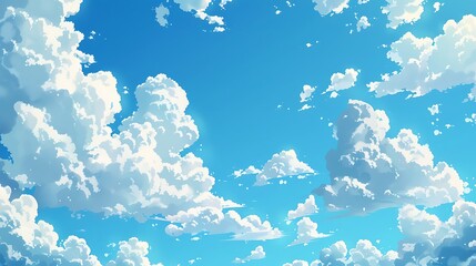 Wall Mural - sky with fluffy white cumulus clouds scattered across a bright blue backdrop.