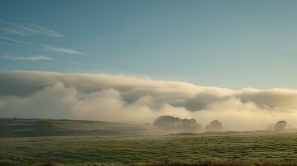 Wall Mural - sky with low, dense fog rolling in, partially obscuring the landscape.
