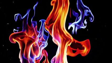 Aufkleber - Vivid flames of red, orange, and blue on black background, abstract fire art