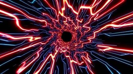 Poster - Vibrant neon lights swirling into black hole, dynamic energy motion. Futuristic concept