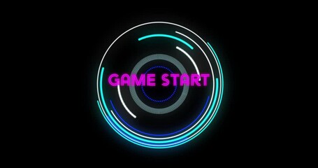 Poster - Game Start text with neon circular animation on black background