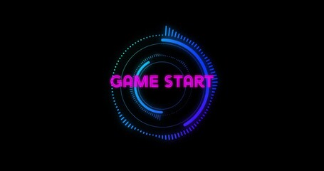 Poster - Glowing circular graphics in animation for futuristic game start on black background