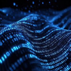 waves of digital information concept - binary code background.