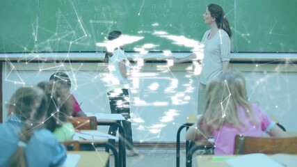 Poster - Teacher and students in classroom with digital network animation overlay