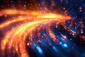 Poster - 3d rendered fiber optic cable with glowing light signals in a digital environment, representing high-speed internet, data communication, and modern telecommunication technology