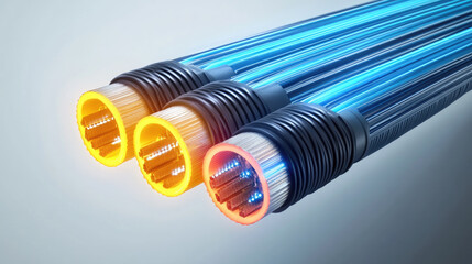 Aufkleber - Optical fiber cable network with glowing connections in a technological environment, symbolizing high-speed data transfer, internet communication, and digital infrastructure systems