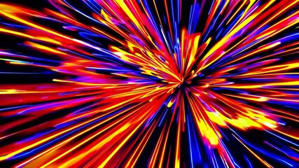Fototapete - Abstract light burst with vibrant red and blue streaks on black background